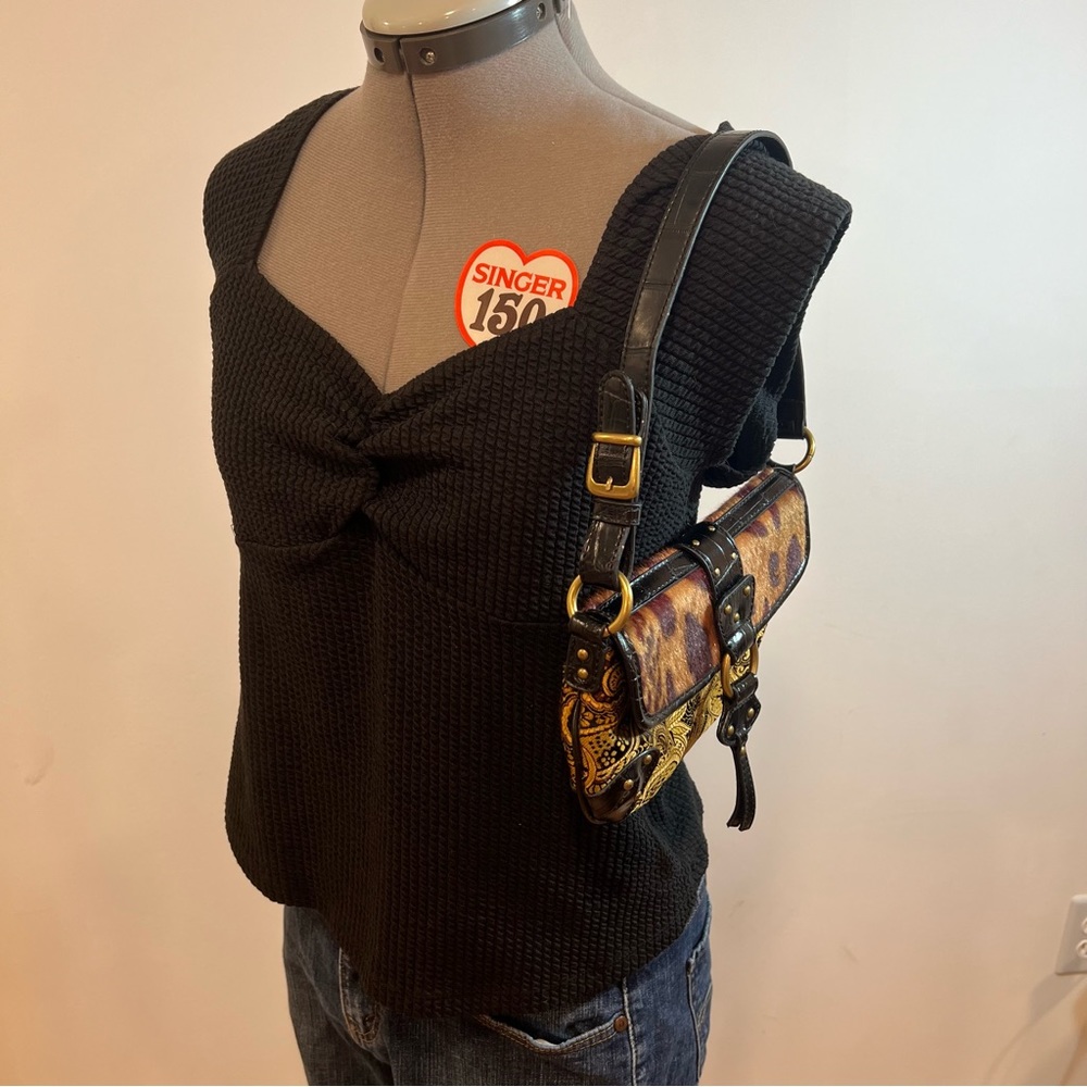 Vintage Nine West Black and Tan Brocade Cheetah Y2K Shoulder Bag - Picture 16 of 17